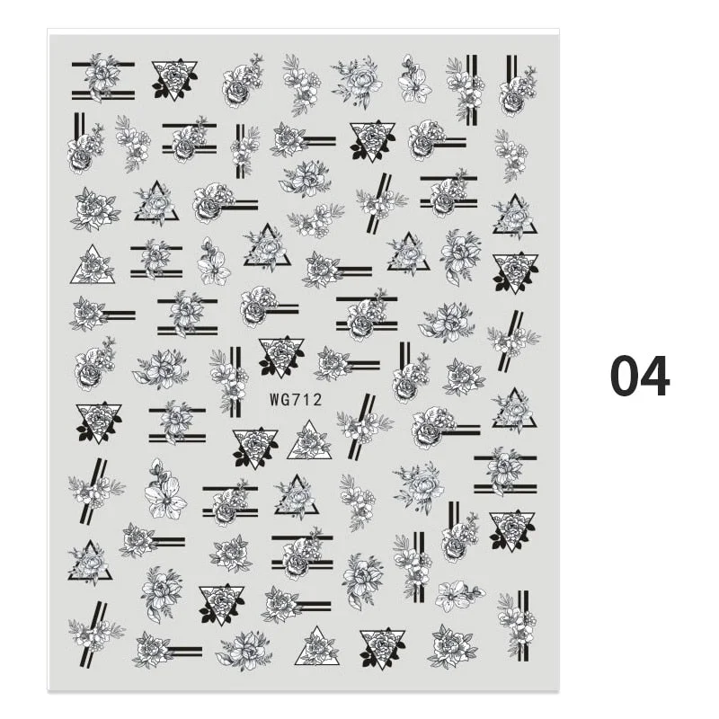 Geometric Lines Flowers Leaves 3D Nail Sticker Figure Woman Face Pattern Special Self Adhesive Nail Art Decals Manicures Sliders-Nail Inspo