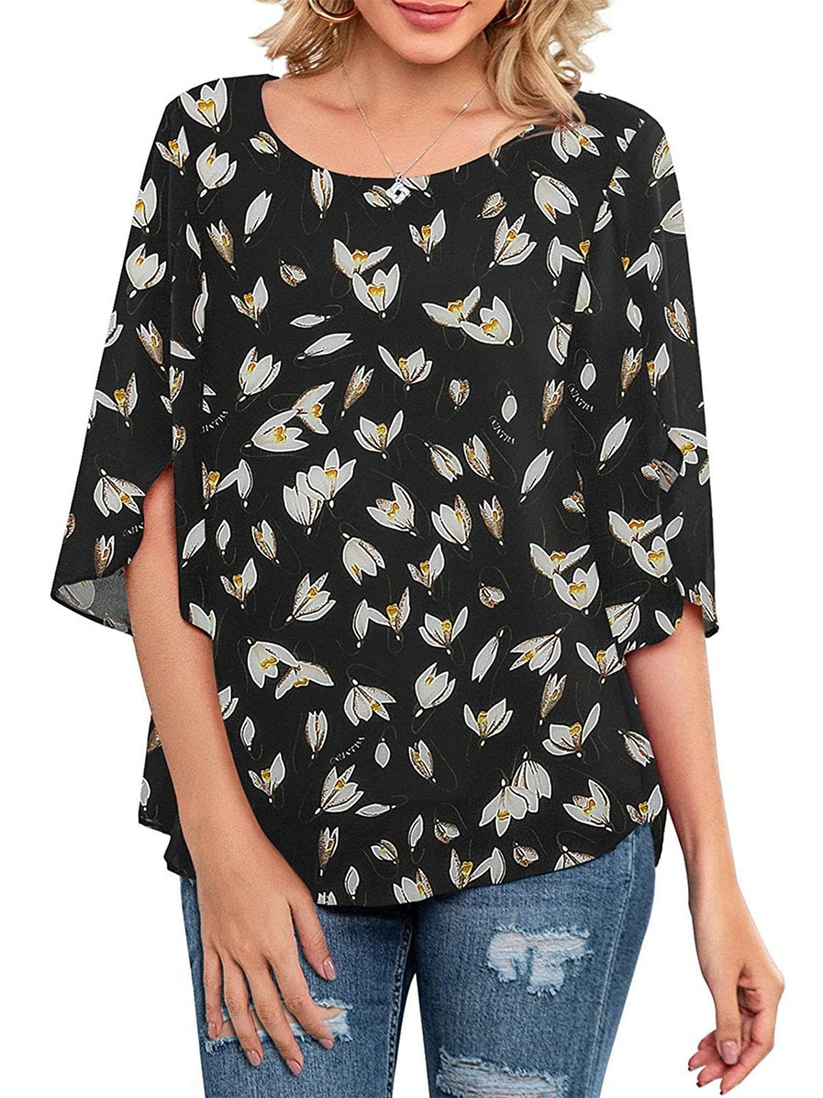 Women Half Sleeve V-neck Solid Color Dress