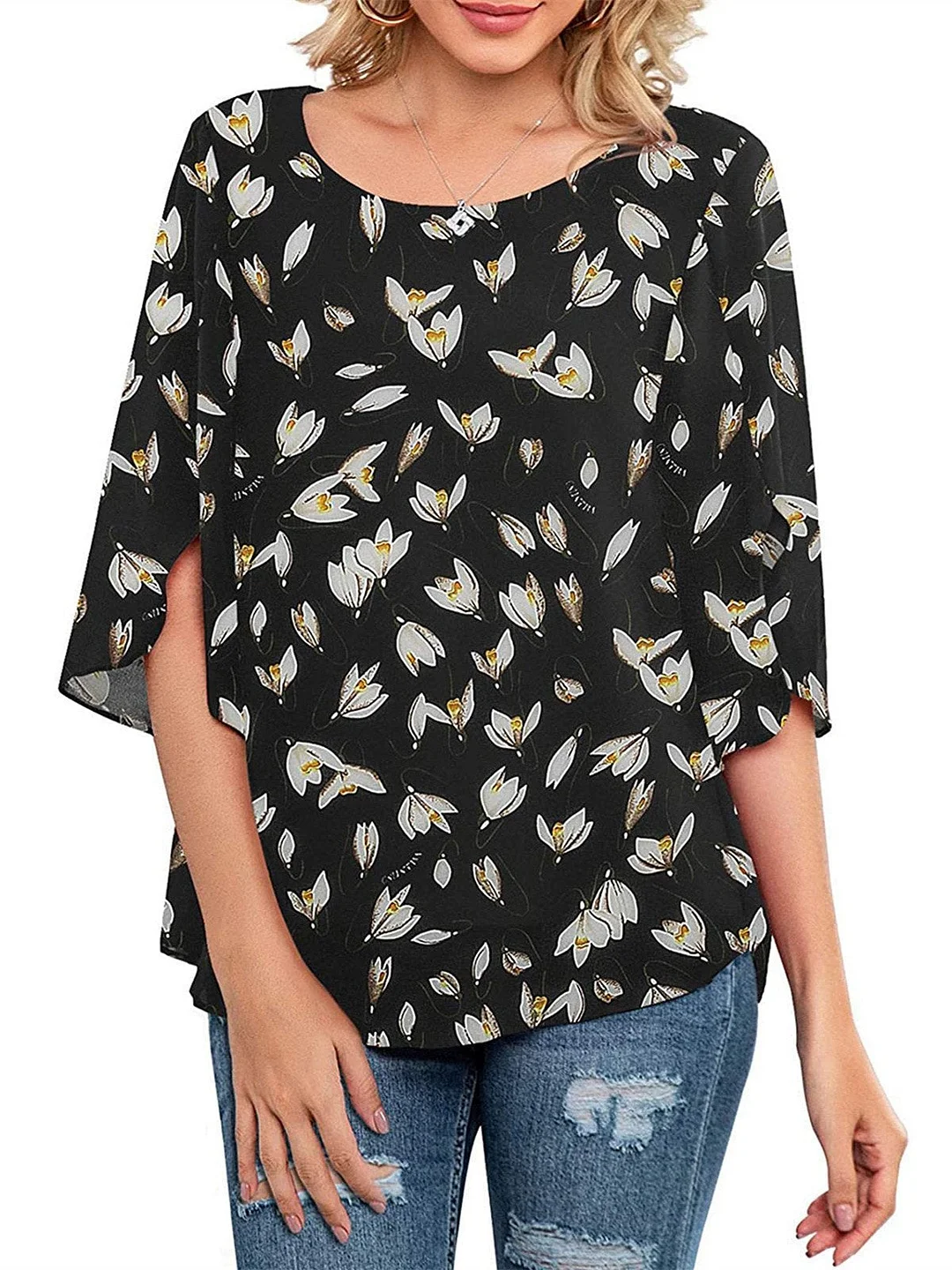 Women Half Sleeve V-neck Solid Color Dress