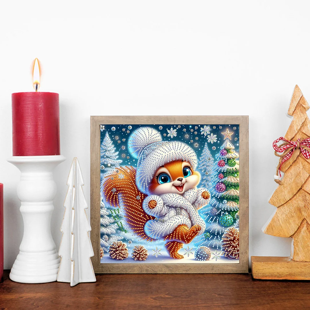 Christmas Squirrel - Diamond Painting - Partial Special Shaped Drill(Canvas|30*30cm)