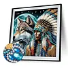 Moonlit Native And Wolf Special Shaped 5D DIY Partial Drill Diamonds Dots Gem Art Kits 11.81 X11.81inch Diamond Dots Paintings Diamonds Paintings Gem Art for Adults Beginners Home Decor