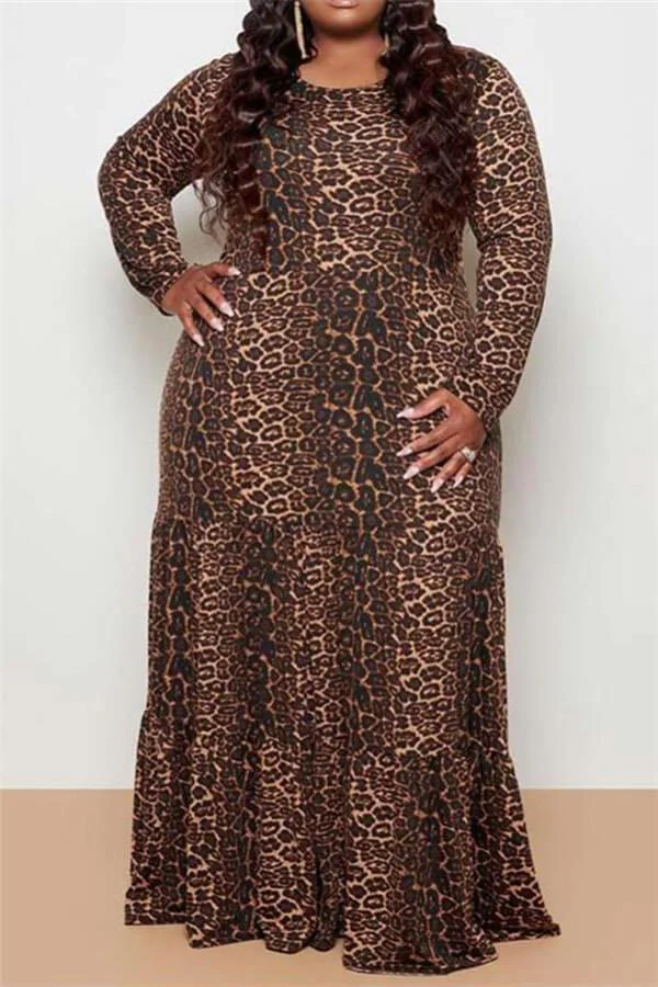 Fashion Plus Size Leopard Print Basic Dress