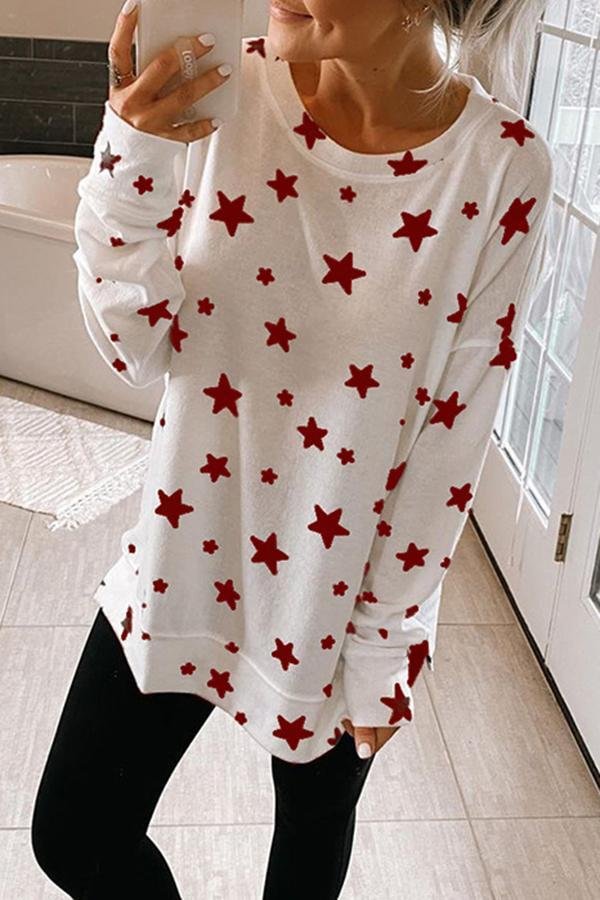 Star Long Sleeve Round Neck Sweatshirt