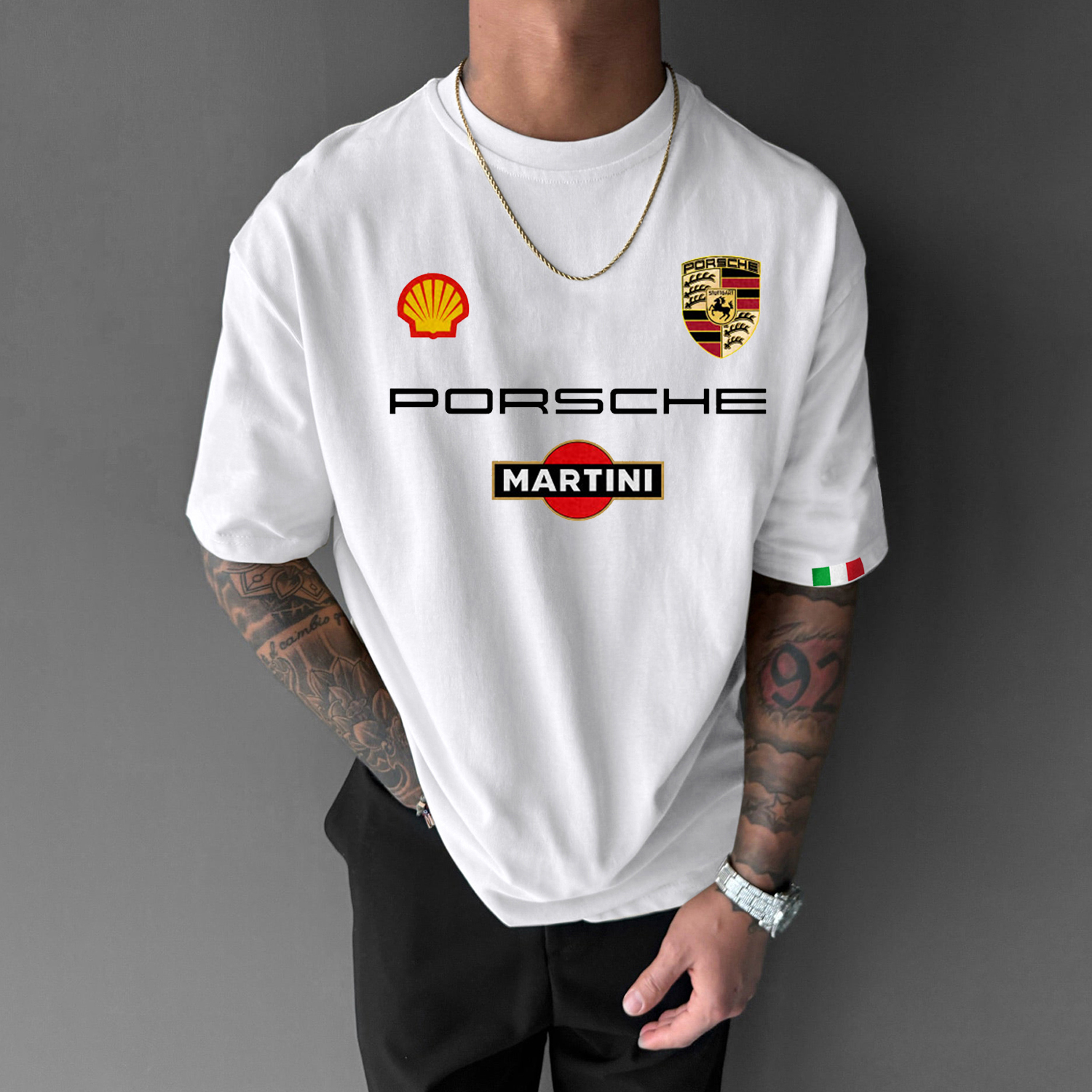 Men's Casual Racing Letters Retro Printed T-shirt
