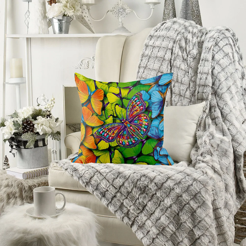 DIY Diamond Painting Pillow Case - Butterfly(30*30cm)(Single Side)