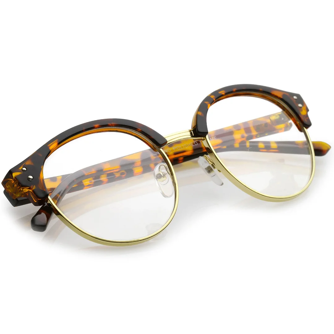 Classic Horn Rimmed Round Clear Lens Half Frame Eyeglasses 50mm