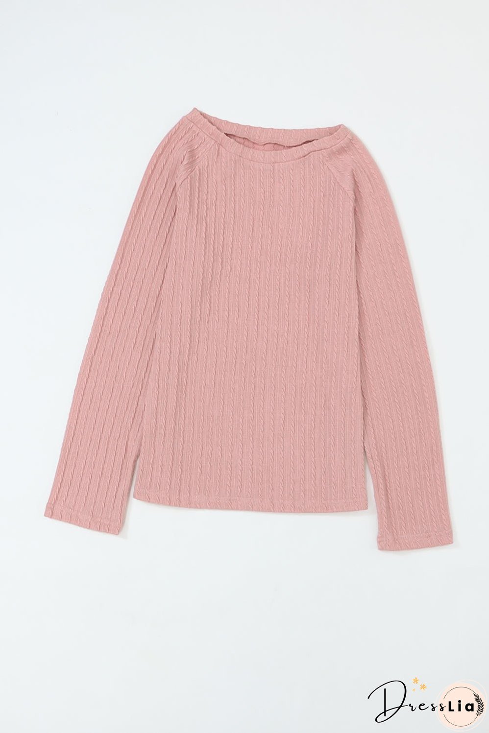 Pink Cozy Ribbed Round Neck Knit Long Sleeve Top