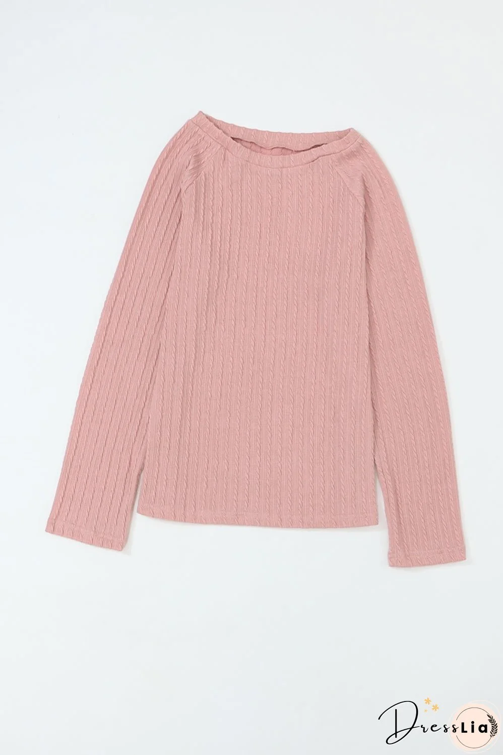 Pink Cozy Ribbed Round Neck Knit Long Sleeve Top