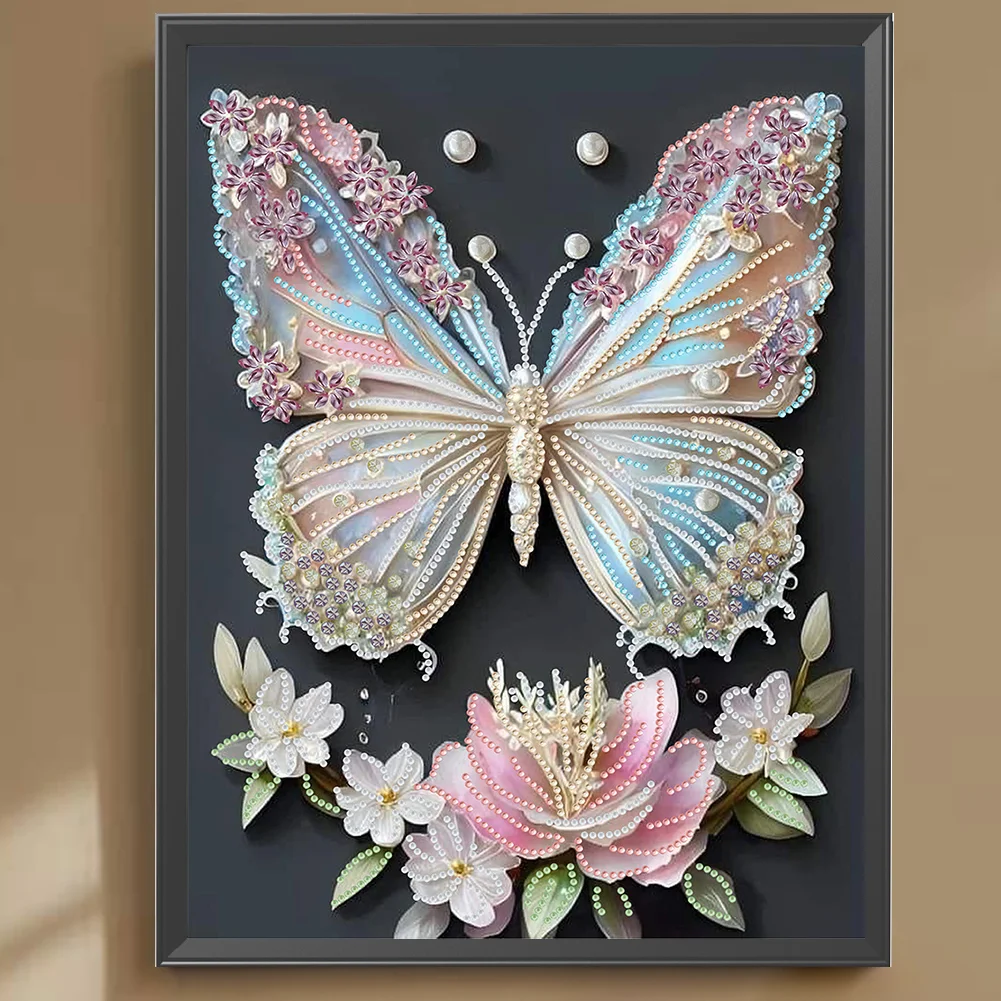 Diamond Painting - Partial Special Shaped Drill - Flower Butterfly(Canvas|30*40cm)