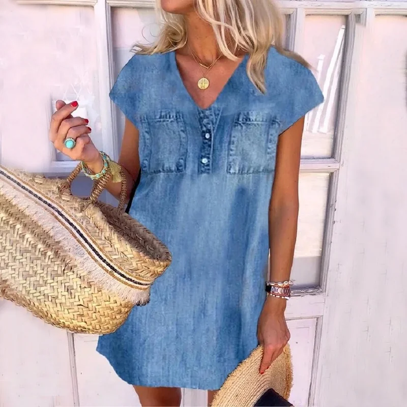 Solid Color Casual Short Sleeve Mini Dress