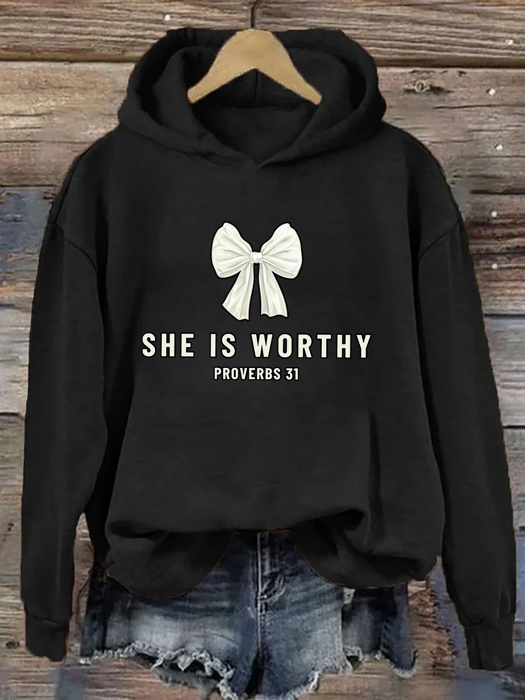 She Is Worthy Bow Hoodie