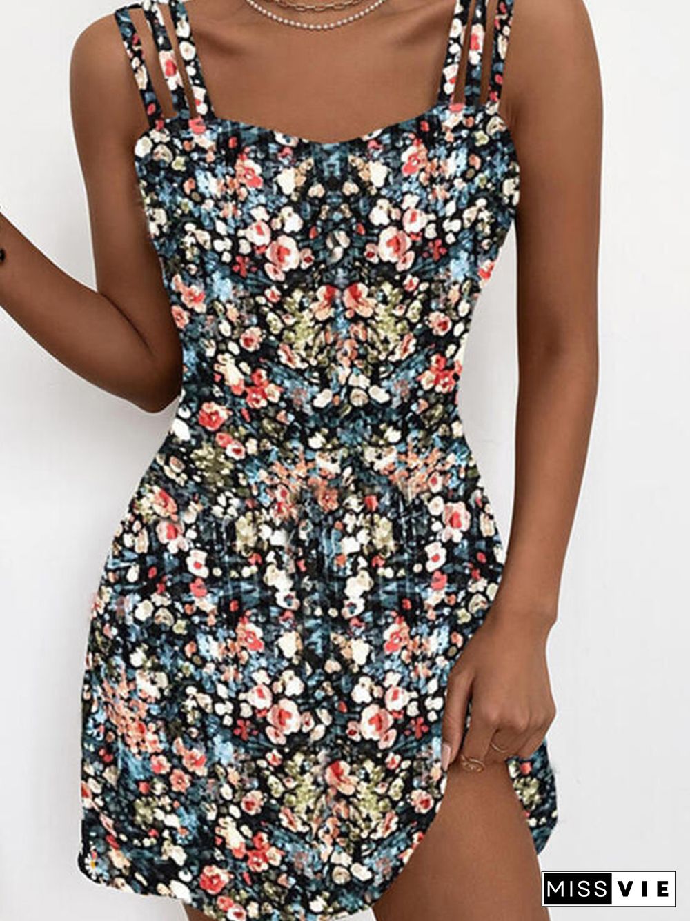 Bohemian Floral Print Vintage Mini Dress Sexy Sling Off Shoulder Sleeveless Club Women New