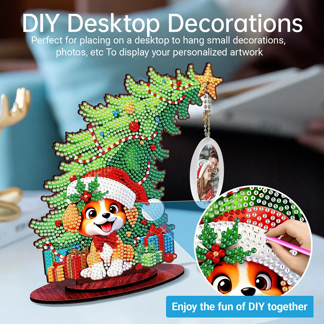 Photo Christmas Tree 5D DIY Diamond Art Tabletop Wood Decorations Ornament Kits
