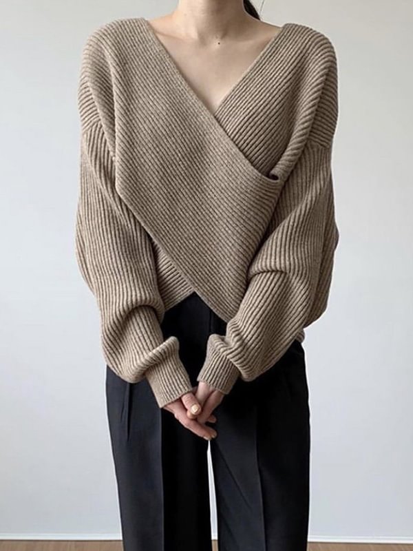 Original Casual Cross V-Neck Long Sleeves Sweater Tops