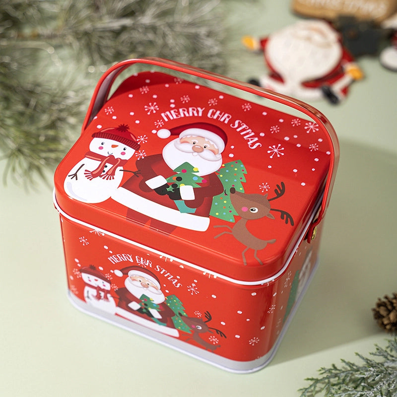 Christmas Cute Square Tinplate Holiday Family Gathering Candy Jar Gift Wrapping Supplies