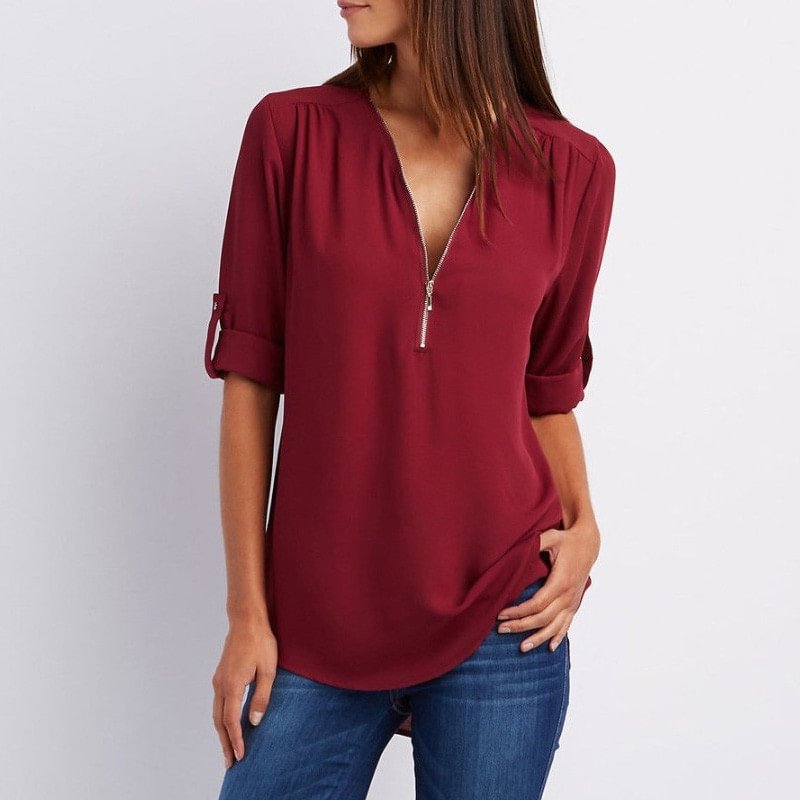 Fashionv-Plain Casual Low Stretch Spring Lightweight Blouses