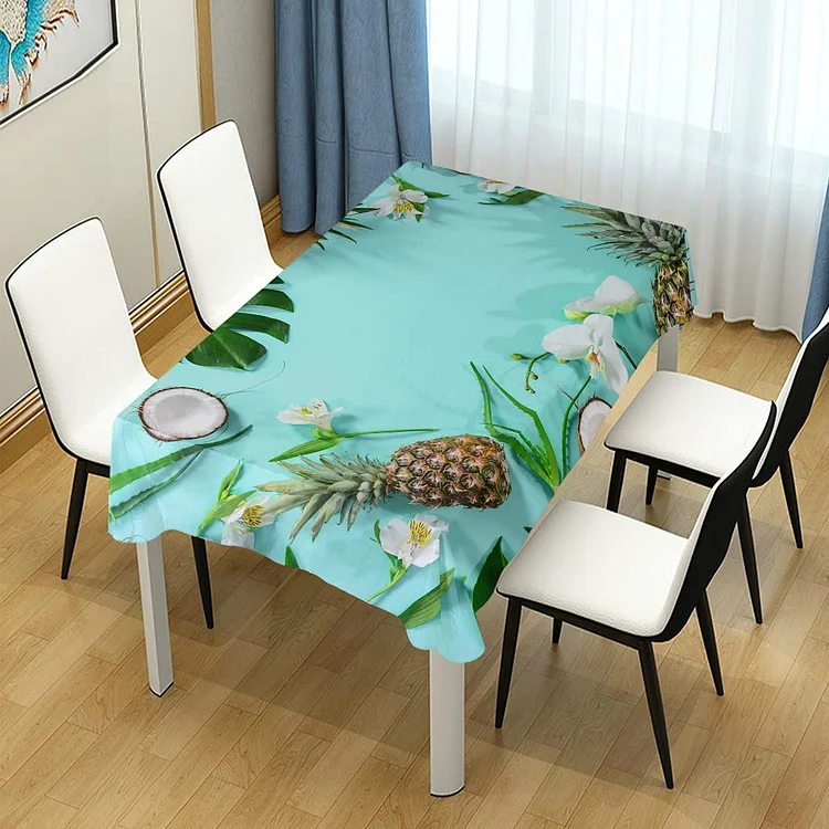 Summer Green Tropical Fruits Rectangle Tablecloth Wedding Decorations Reusable Waterproof Table Covers Kitchen Table Decor