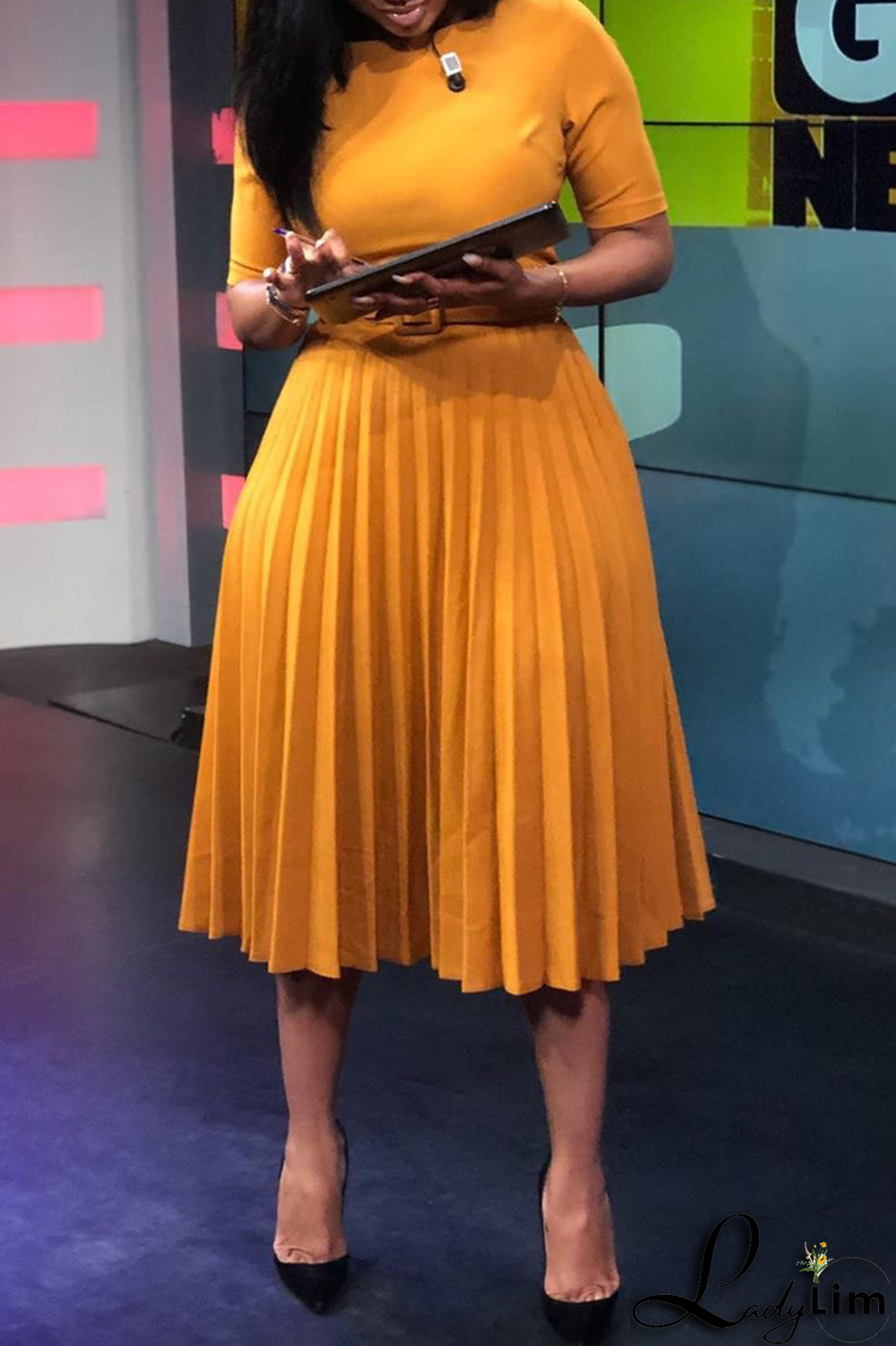 Red Casual Print Fold O Neck Waist Skirt Dresses