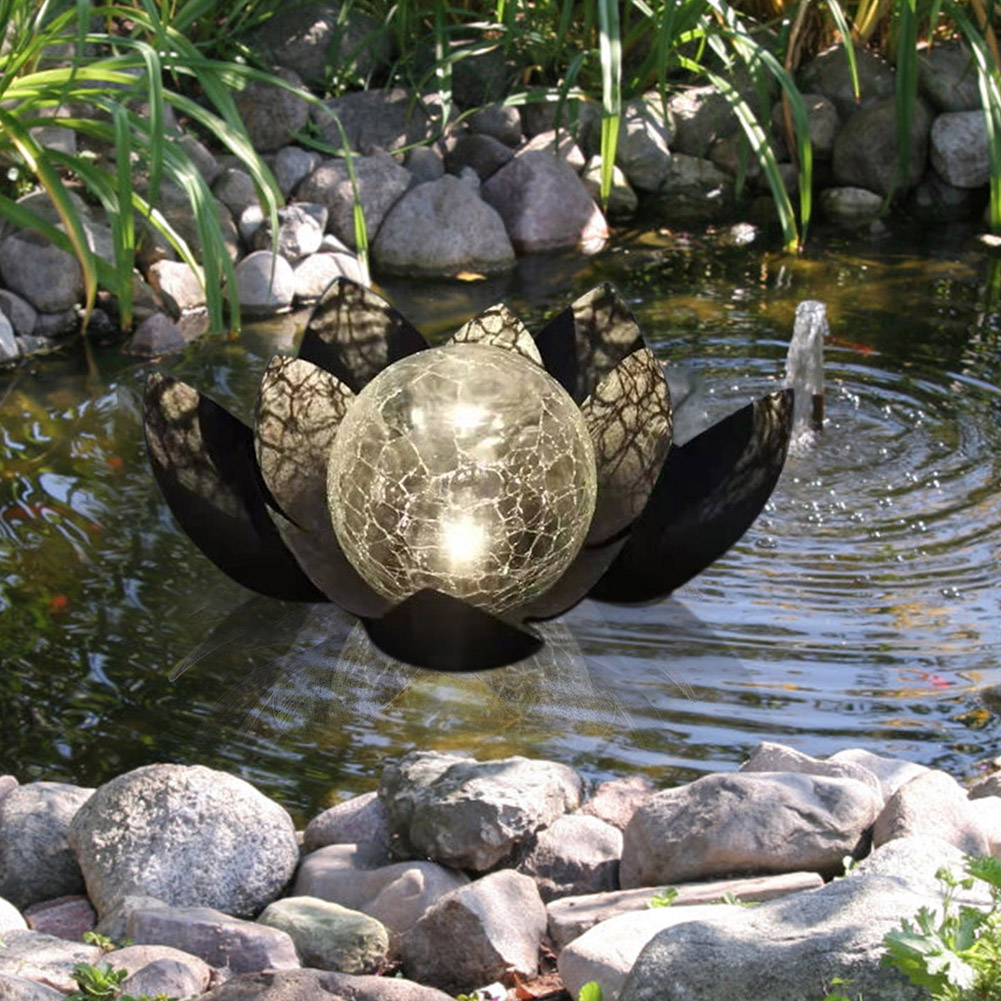 

LED Solar Lamp Cracked Glass Ball Lotus Light Outdoor Garden Yard Art Decor, 501 Original