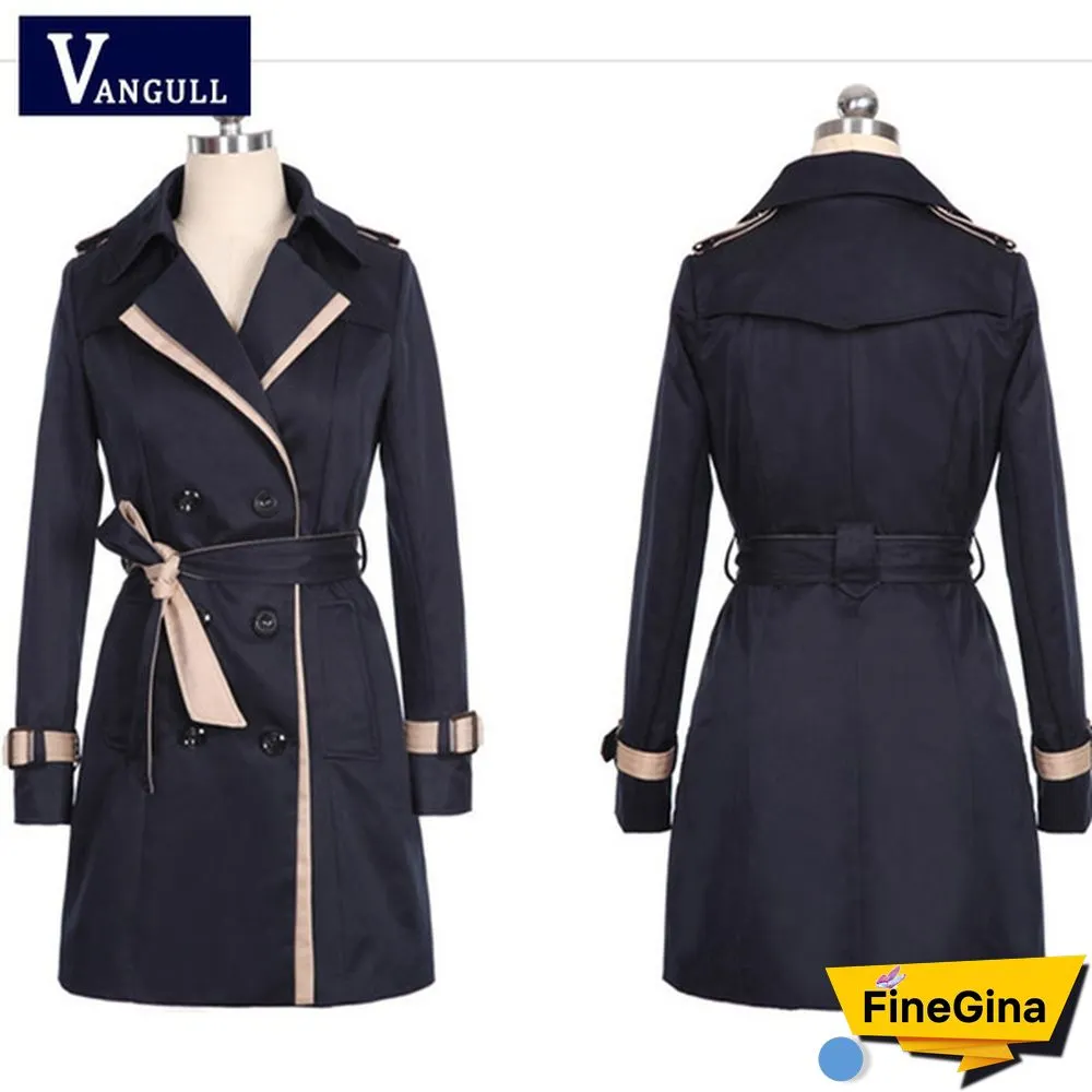 Vangull Brand Trench Coat for Women Turn-Down Collar Double Breasted Long Coats Plus Size
