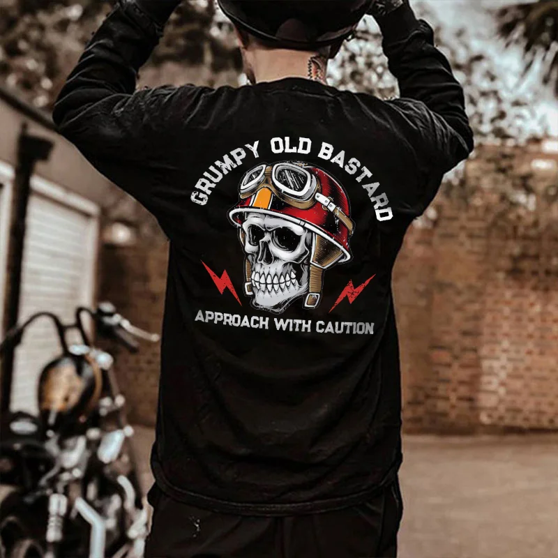 GRUMPY OLD BASTARD Helmet Skull Print Men's Long Sleeve
