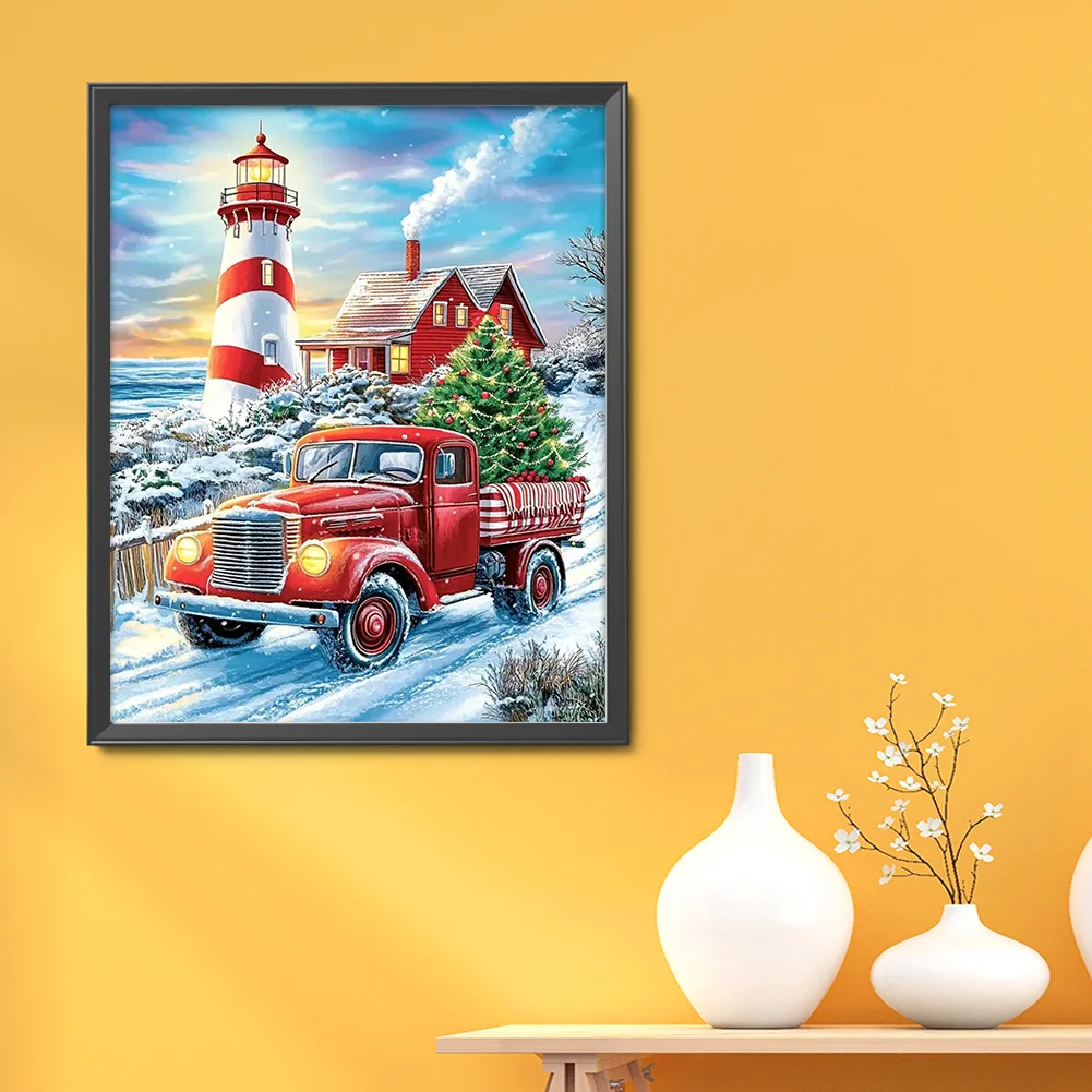 11CT Full Stamped CrossStitch - Lighthouse Truck(Canvas|40*50CM)