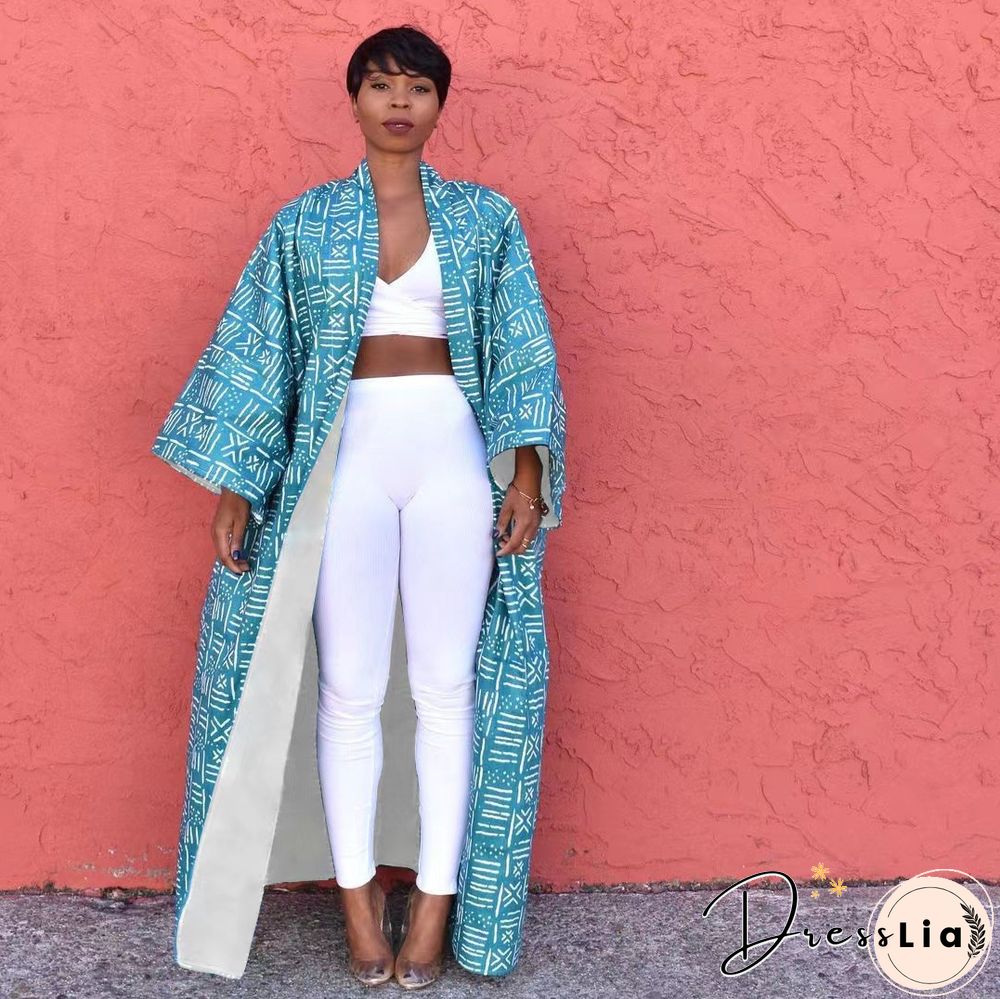 Stylish Print Loose Long Cardigan Coats