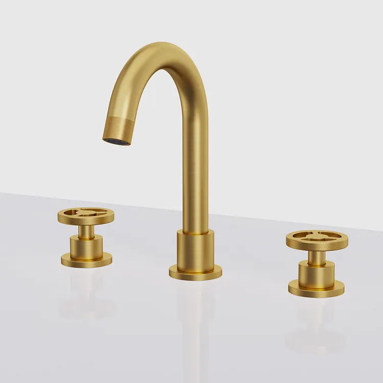 EVERSTEIN Knurled Widespread Bathroom Sink Faucet with Pop-up Drain Brushed Gold