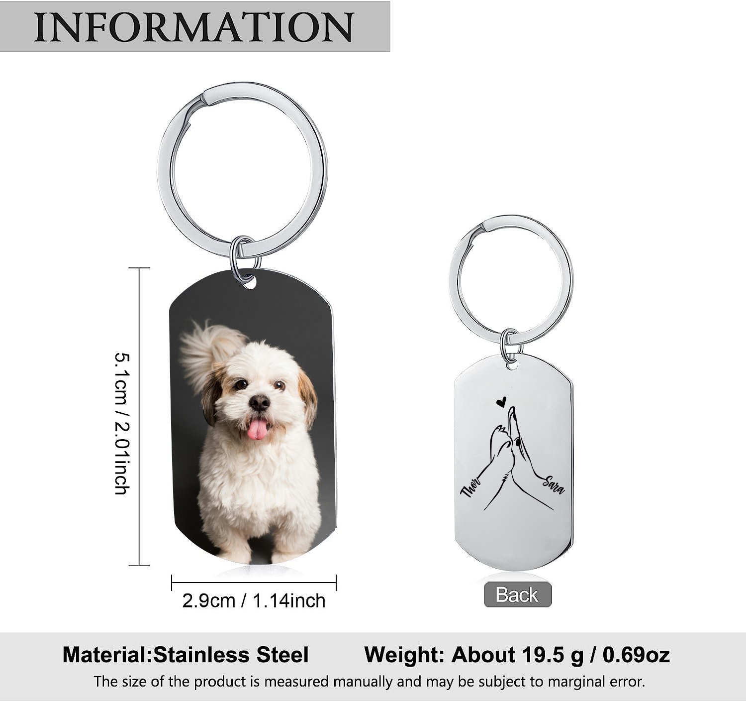 Personalised 2 Names & 1 Photo Keychain Custom Dog/Cat Paw Keychain Gift for Pet Lovers-Jessemade AU
