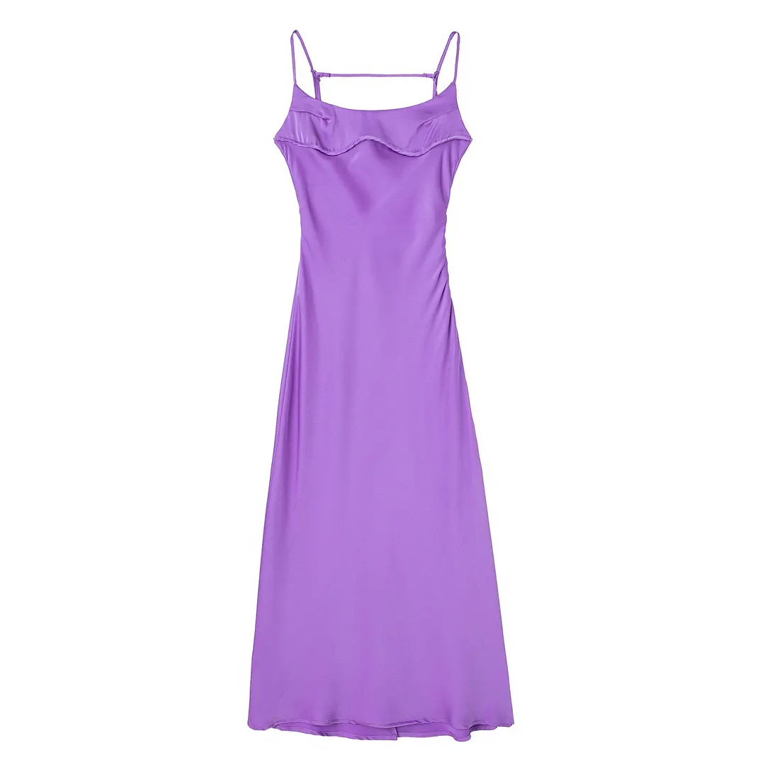 Jacqueline 2022 Stain Sexy Backless Elegant Party Dresses Women Split Spaghetti Strap Midi Bodycon Dress Swinging Robe Summer