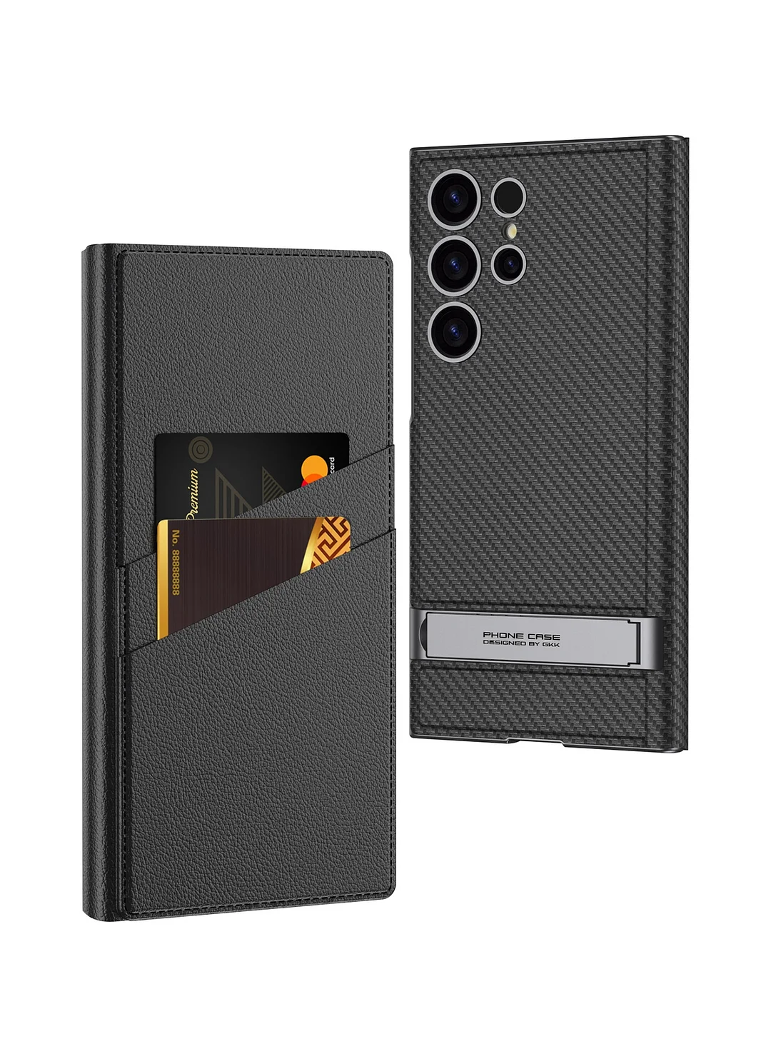 Samsung S Series Folding Stand Carbon Fiber Fine Pore Leather Phone Case