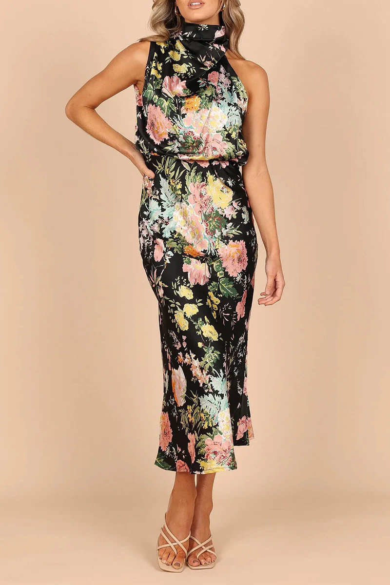 Street Print Patchwork Half A Turtleneck Waist Skirt Dresses