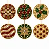 6 Pcs Christmas Wooden Ornaments DIY Pearls Diamond Painting Kit Rhinestone Art Pendants with Hemp Rope for Holiday Tree Decor