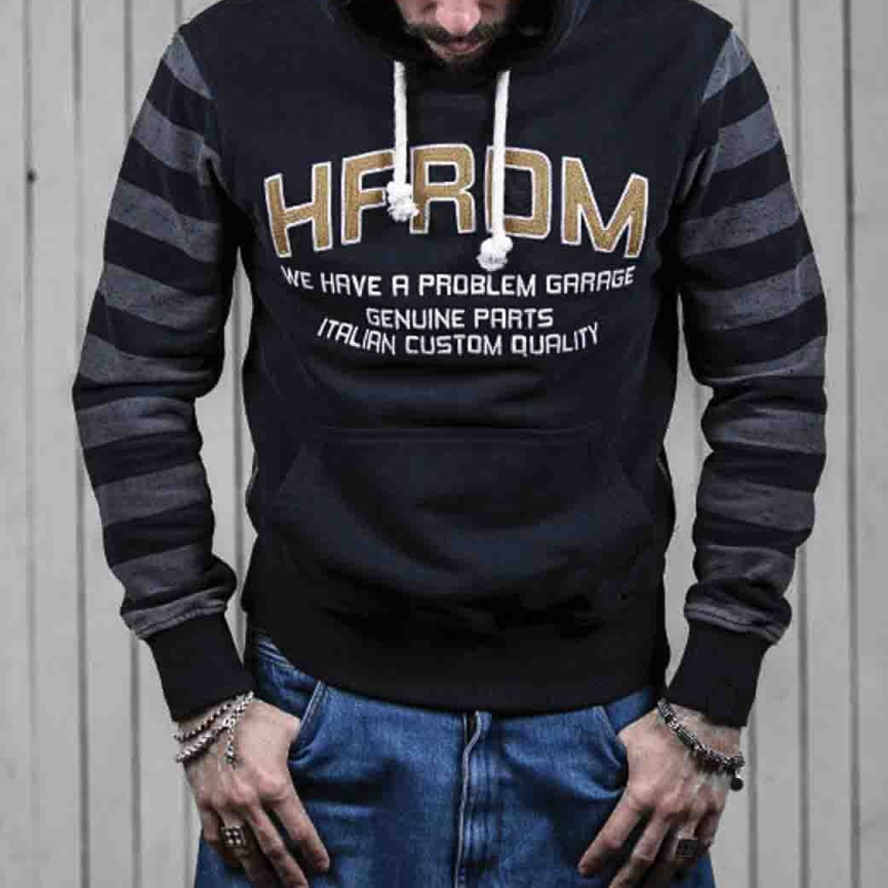 Retro Motorcycle Pure Cotton Striped Long-Sleeved Hooded Sweatshirt