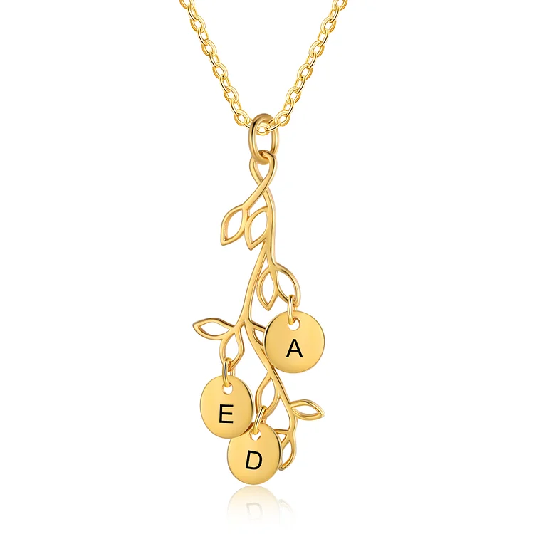 Personalisierte 3 Buchstaben Zweige mit runder Anhänger Golden Halskette