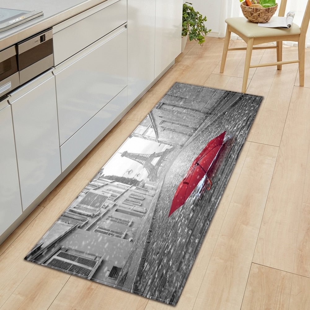 Kitchen Carpet Home Entrance Doormat Bedroom Bedside Eiffel Tower Pattern Decor Floor Rug Hallway Balcony Bathroom Anti-Slip Mat