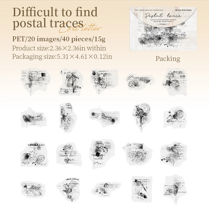 PET Sticker - Lost Letter Series Vintage English Text Number Landscaping 