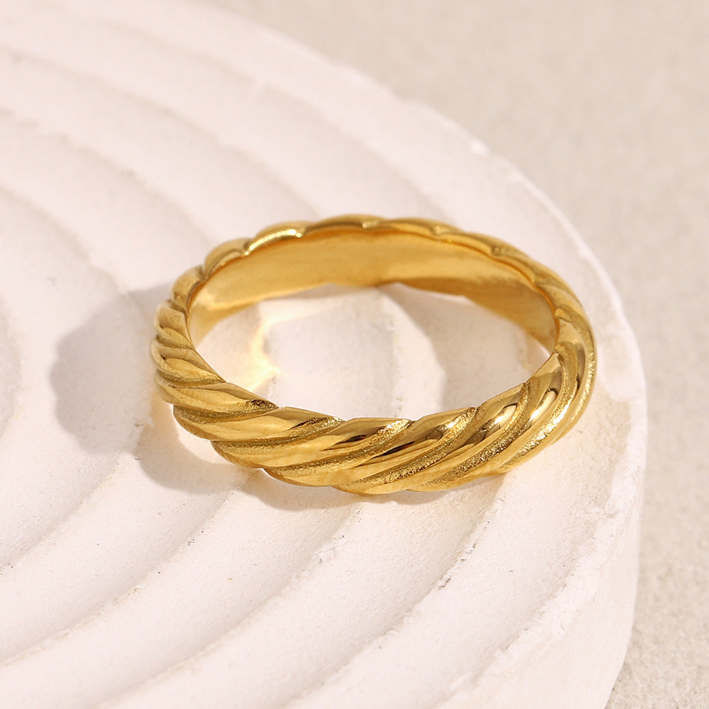 Hot Sale Retro Ring Hand Stainless Steel Plated 18K Gold Classic Twill Ring