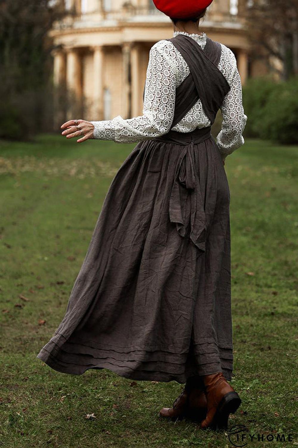 Cross Back O Neck Maxi Linen Dress | IFYHOME