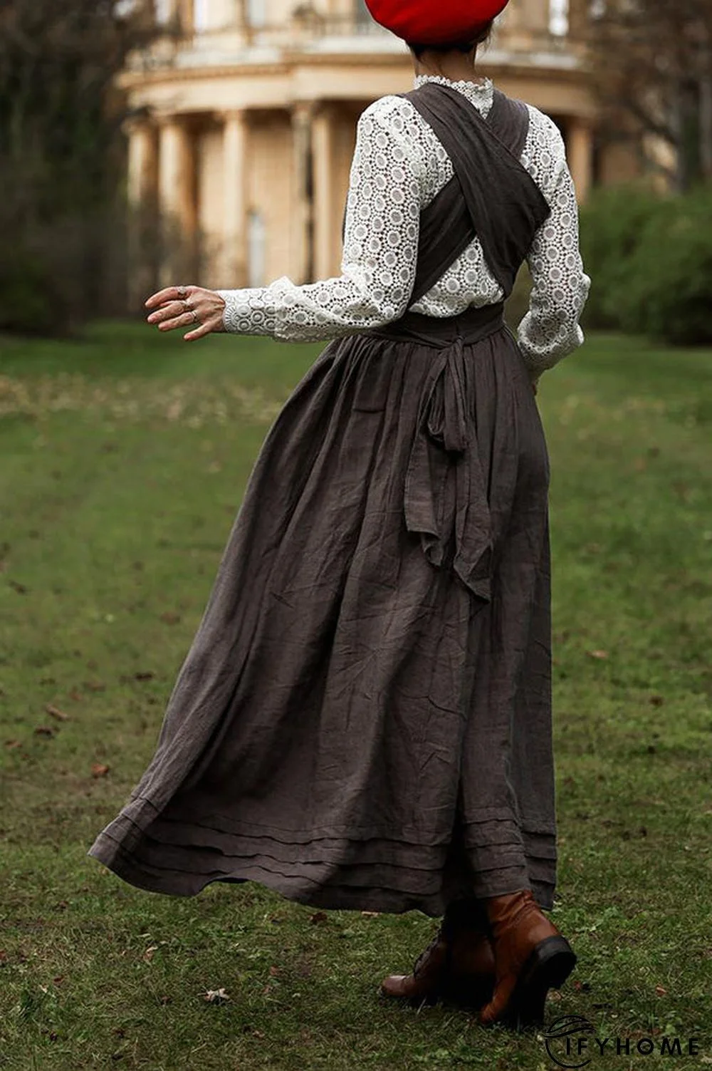 Cross Back O Neck Maxi Linen Dress | IFYHOME