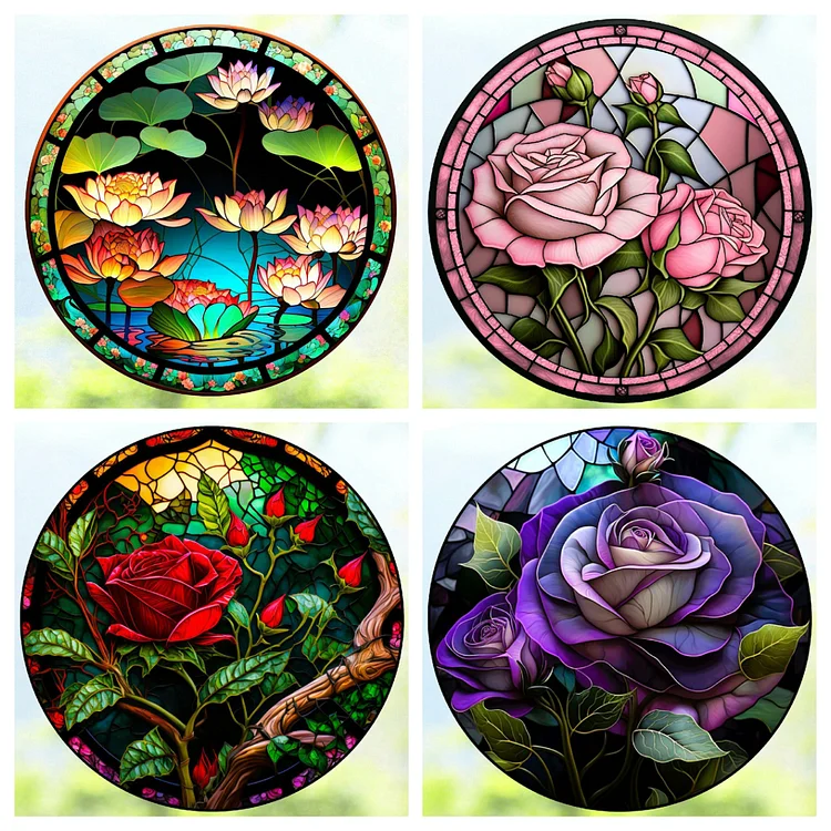 4pcs/Set Stained Glass Flower - Full Round - Diamond Painting(30*30cm)