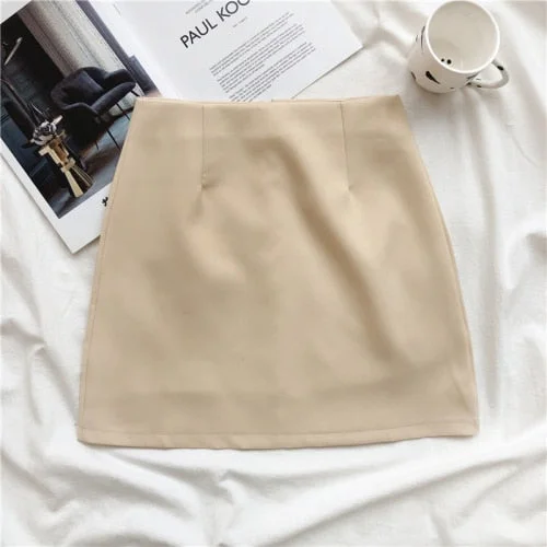 Skirts Women Summer Solid Zipper All-match Korean-style High-waist A-line Slim Womens Students Elegant Stylish Ulzzang Simple