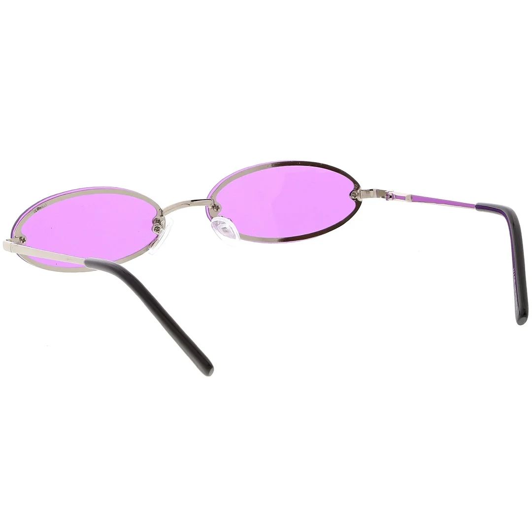 Retro Small Rimless Oval glasses Slim Arms Color Tinted Lens 54mm