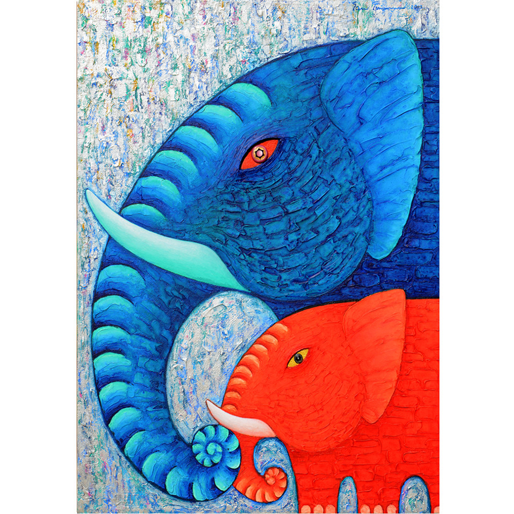 

30*40CM - Round Drill Diamond Painting - Blue Elephant, 501 Original