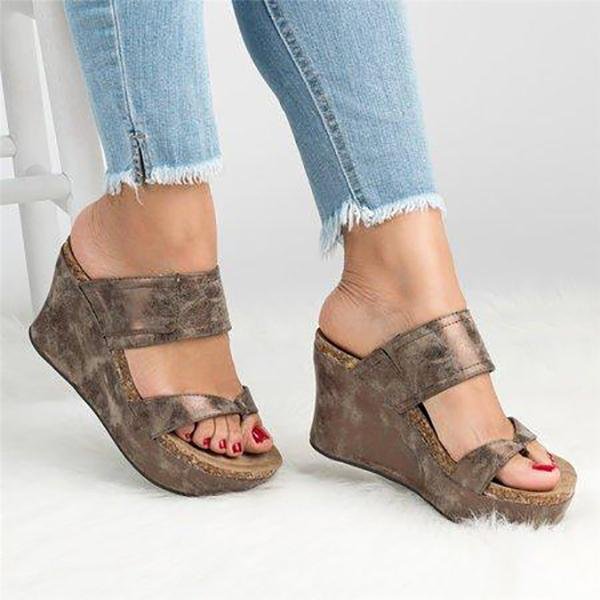 Large Size Slip On Thong Wedge Sandals