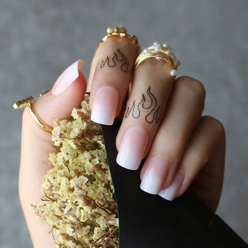 French Ombre False nails Short Square 24pcs/set Ladies decoration design Nude Fake nails Natural Acrylic nails-Nail Inspo