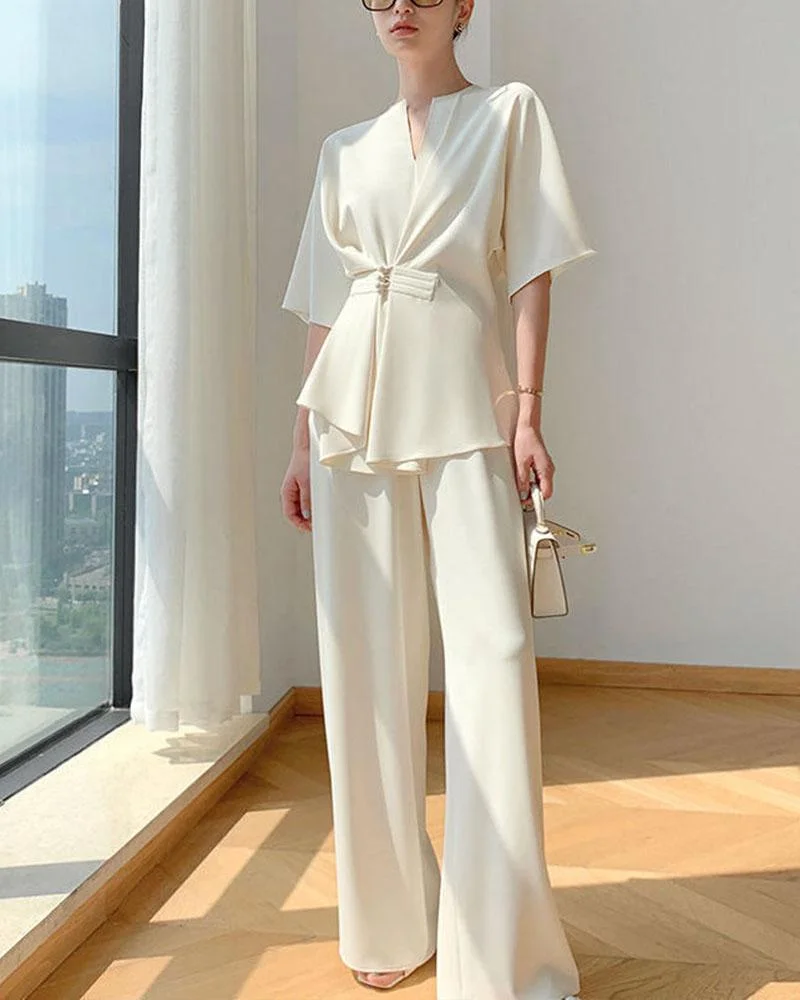 Casual Wide Leg Pants Two Piece Set