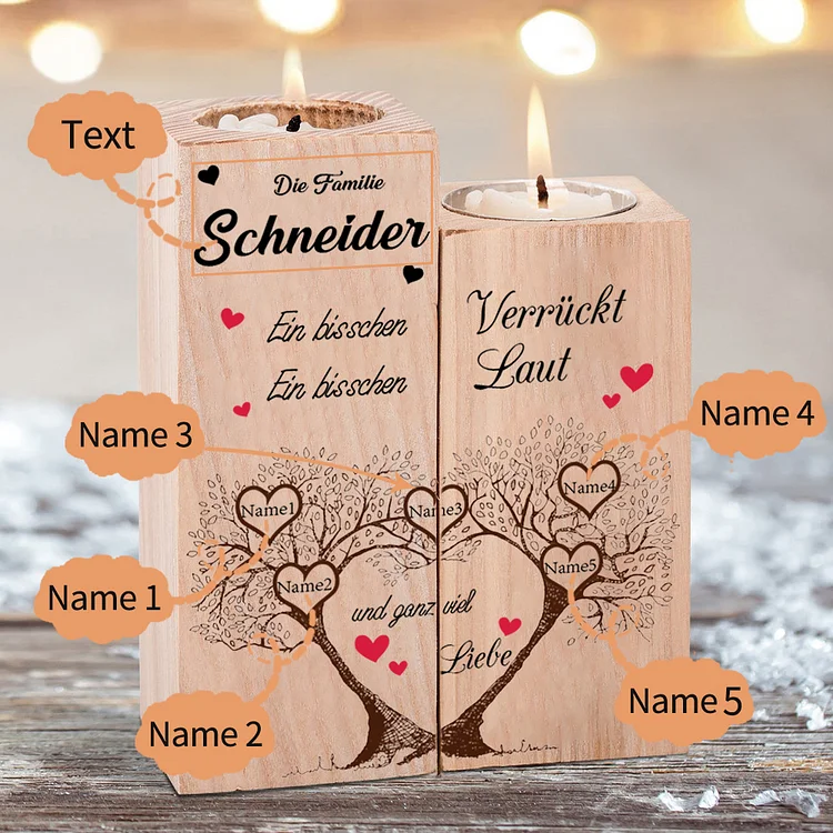 Kettenmachen Personalisierte 5 Namen & 1 Text Familienbaum Kerzenhalter- Familie... etwas verrückt, etwas laut & ganz viel Liebe