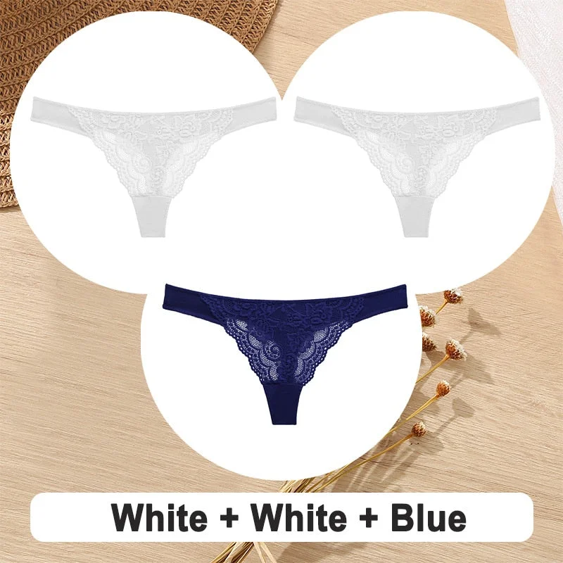 3PCS/Set Cotton G-String Women Panties Lace Underwear Female Lingerie Intimates Underpants Sexy Thong Panties for Girls Pantys