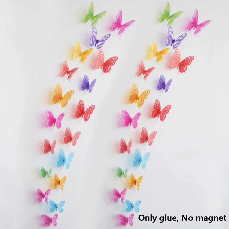 12Pcs 3D Double Layer Butterfly Wall Sticker on The Wall for Home Decor DIY Butterflies Fridge Magnet Stickers Room Decoration